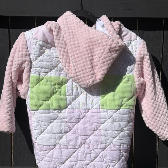 Upcycled Quilted Pink and Green Hoodie - Picture 7 of 8